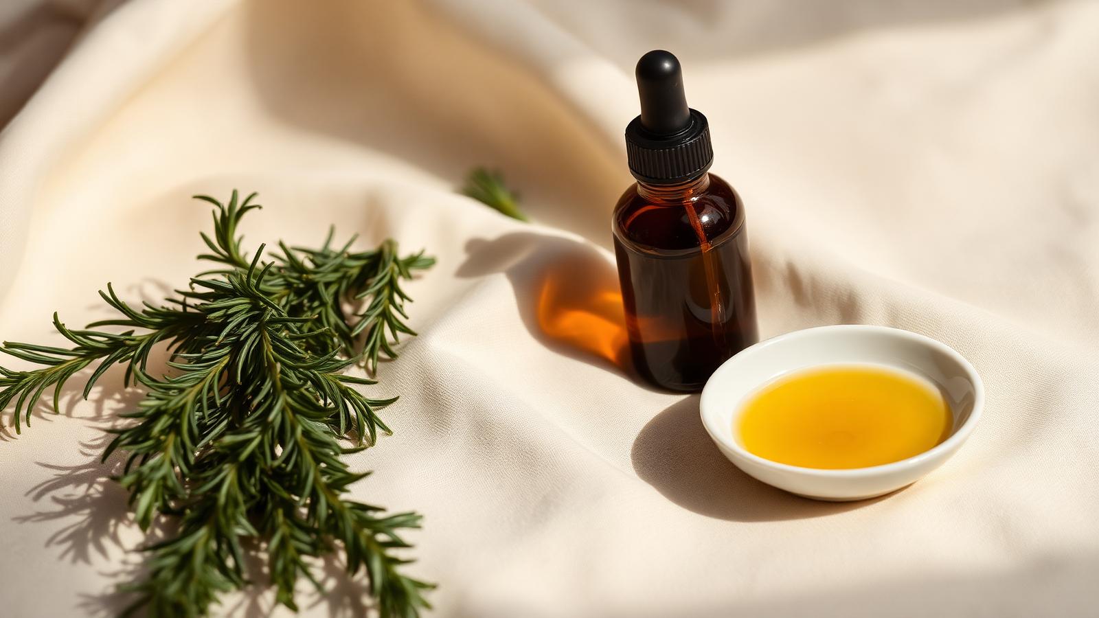 Aceite de romero para el crecimiento del cabello: guía completa Aceite esencial de romero con ramas frescas, tratamiento capilar natural para estimular el cuero cabelludo y el crecimiento del cabello
